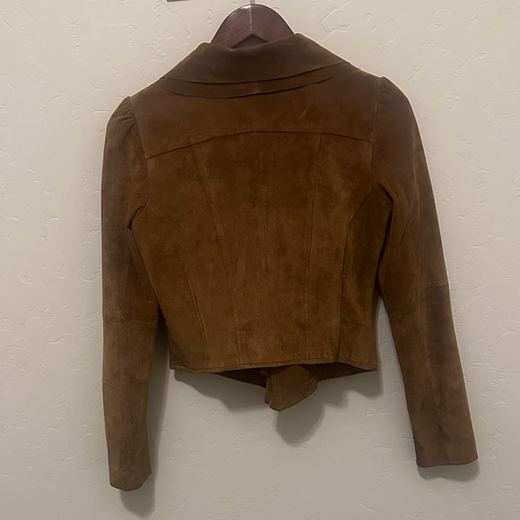 Boston Proper Brown Suede Ruffle-Front Jacket - Picture 2 of 4